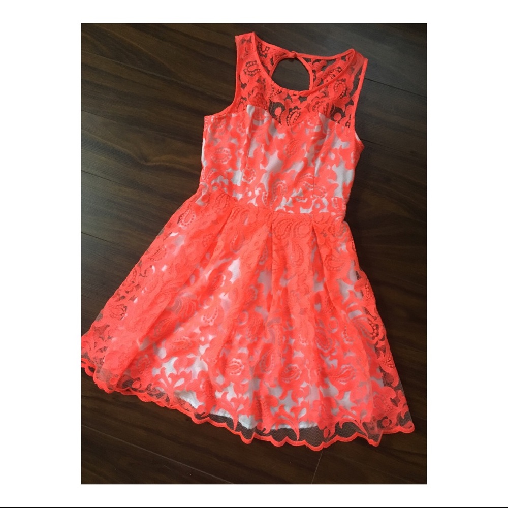 Small Neon Pink Lace Summer Dress Sweetheart